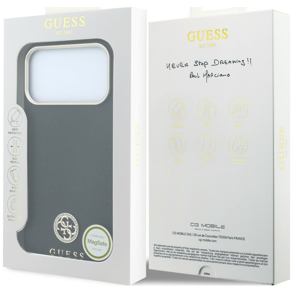 Guess Granuliuota Apvalus Strass Logotipas MagSafe dėklas Apple iPhone 18 Pro Max / 17 Pro Max - juodas -- iPhone 18 Pro...