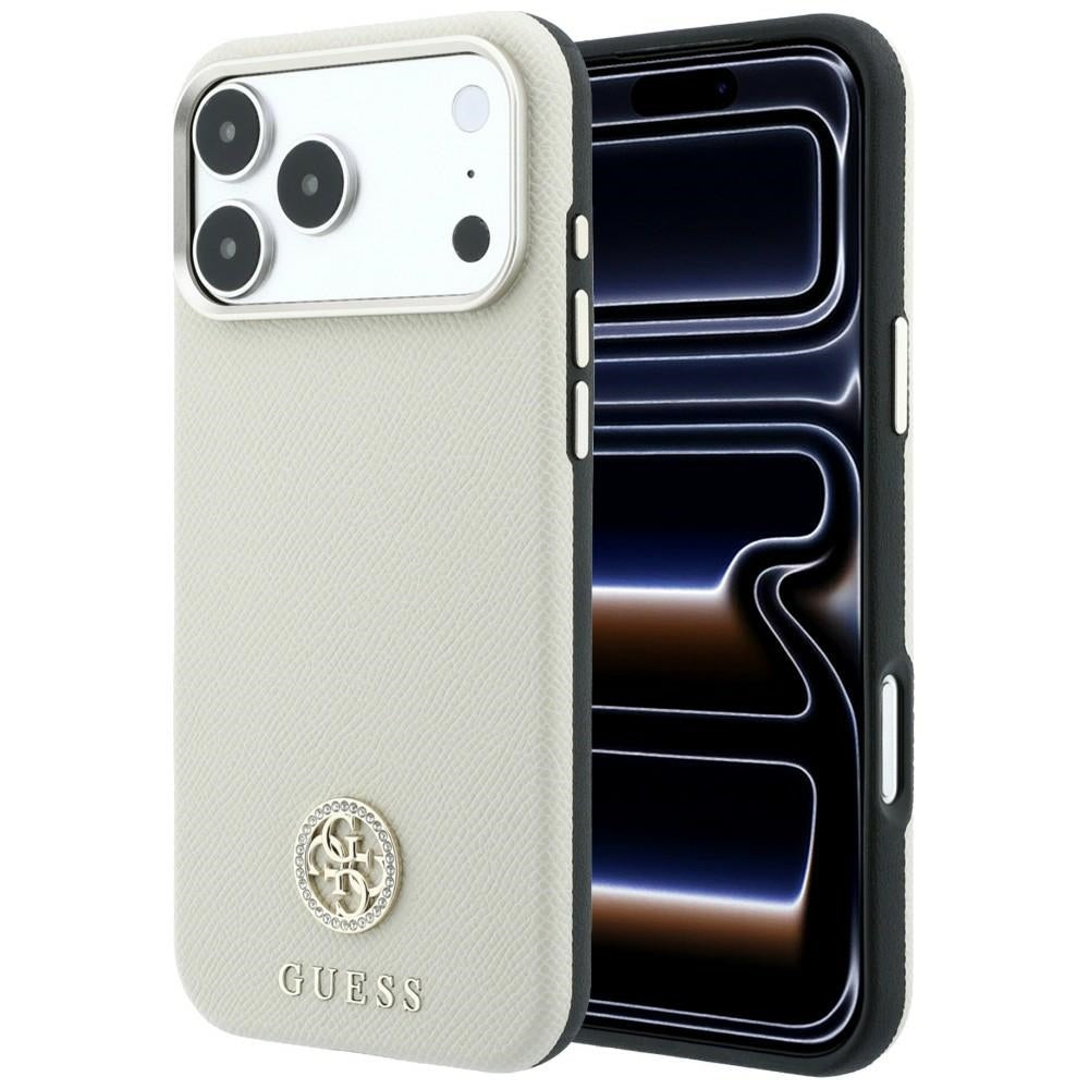 Guess Granuliuota Apvalus Strass Logotipas MagSafe dėklas Apple iPhone 18 Pro / 17 Pro - Smėlio spalva -- iPhone 18 Pro /...