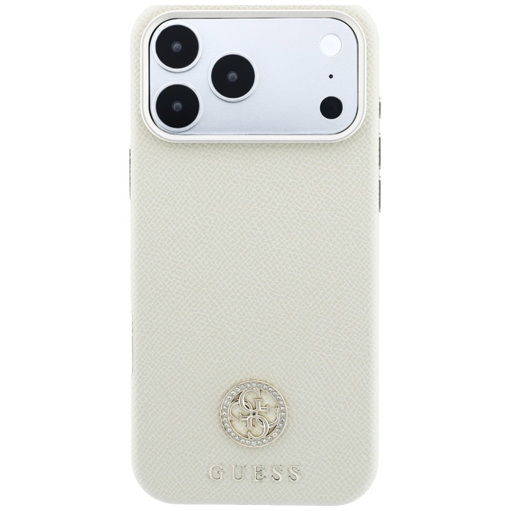 Guess Granuliuota Apvalus Strass Logotipas MagSafe dėklas Apple iPhone 18 Pro / 17 Pro - Smėlio spalva -- iPhone 18 Pro /...