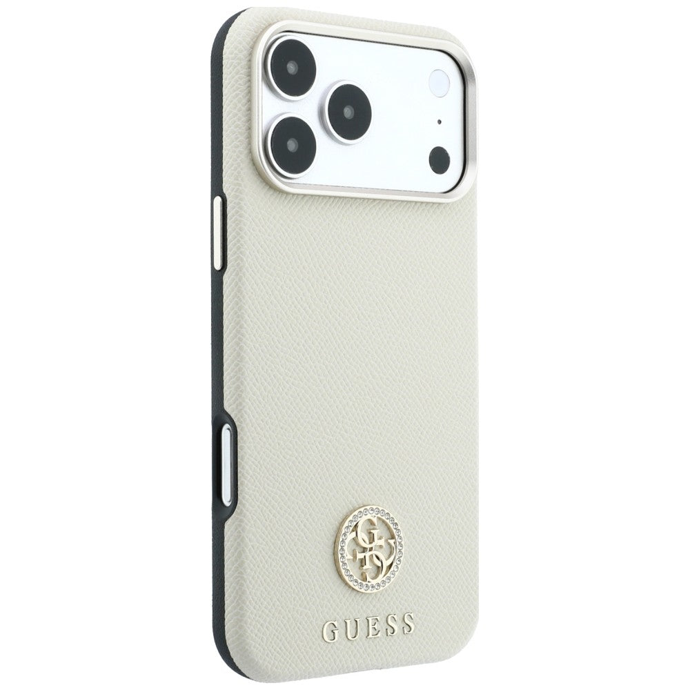 Guess Granuliuota Apvalus Strass Logotipas MagSafe dėklas Apple iPhone 18 Pro / 17 Pro - Smėlio spalva -- iPhone 18 Pro /...