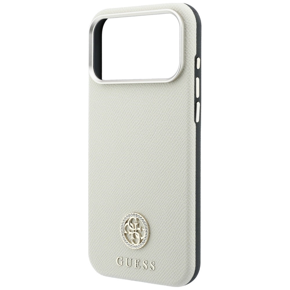 Guess Granuliuota Apvalus Strass Logotipas MagSafe dėklas Apple iPhone 18 Pro / 17 Pro - Smėlio spalva -- iPhone 18 Pro /...