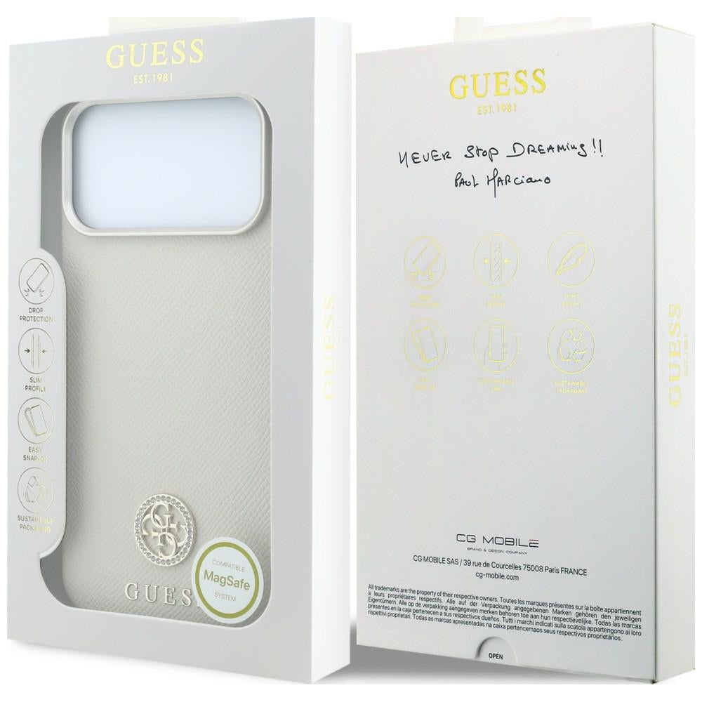 Guess Granuliuota Apvalus Strass Logotipas MagSafe dėklas Apple iPhone 18 Pro / 17 Pro - Smėlio spalva -- iPhone 18 Pro /...