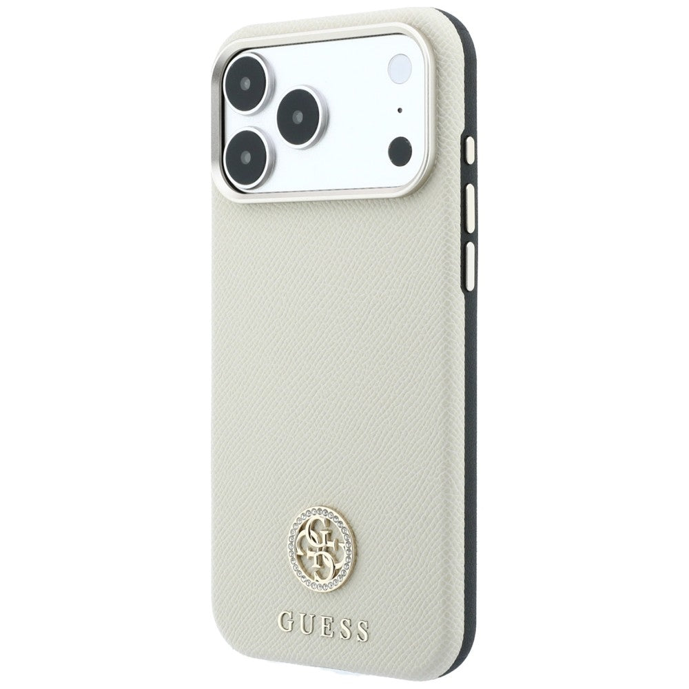 Guess Grained Round Strass Logo MagSafe dėklas iPhone 18 Pro Max / 17 Pro Max - Smėlio spalva -- iPhone 18 Pro Max /...