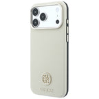 Guess Grained Round Strass Logo MagSafe dėklas iPhone 18 Pro Max / 17 Pro Max - Smėlio spalva -- iPhone 18 Pro Max /...