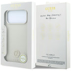 Guess Grained Round Strass Logo MagSafe dėklas iPhone 18 Pro Max / 17 Pro Max - Smėlio spalva -- iPhone 18 Pro Max /...