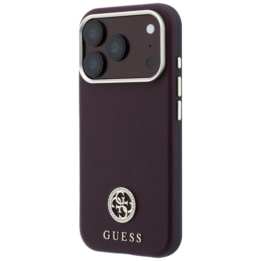 Guess Grained Round Strass Logo MagSafe dėklas iPhone 18 Pro Max / 17 Pro Max - Karmininė spalva -- iPhone 18 Pro Max /...