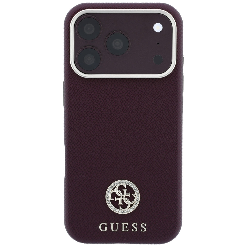 Guess Grained Round Strass Logo MagSafe dėklas iPhone 18 Pro Max / 17 Pro Max - Karmininė spalva -- iPhone 18 Pro Max /...