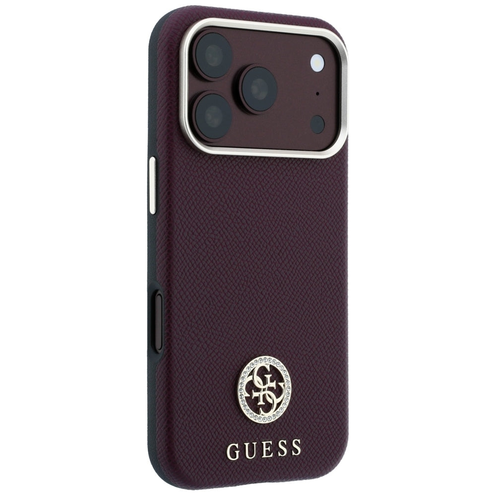 Guess Grained Round Strass Logo MagSafe dėklas iPhone 18 Pro Max / 17 Pro Max - Karmininė spalva -- iPhone 18 Pro Max /...