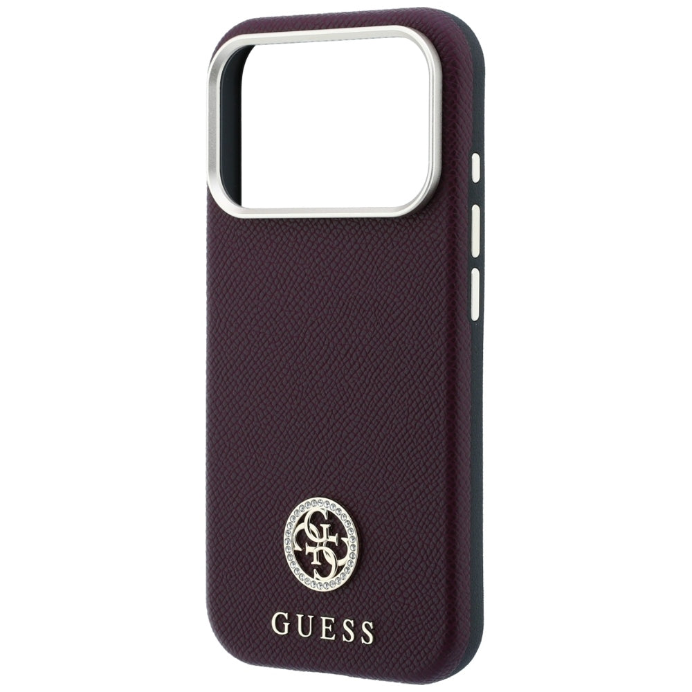 Guess Grained Round Strass Logo MagSafe dėklas iPhone 18 Pro Max / 17 Pro Max - Karmininė spalva -- iPhone 18 Pro Max /...