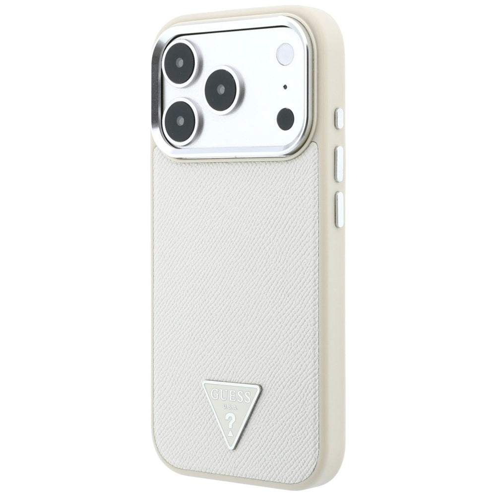 Guess Grained Triangle Logo MagSafe dėklas iPhone 18 Pro / 17 Pro - Smėlio spalva -- iPhone 18 Pro / iPhone 17 Pro