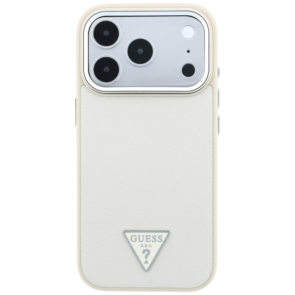Guess Grained Triangle Logo MagSafe dėklas iPhone 18 Pro / 17 Pro - Smėlio spalva -- iPhone 18 Pro / iPhone 17 Pro