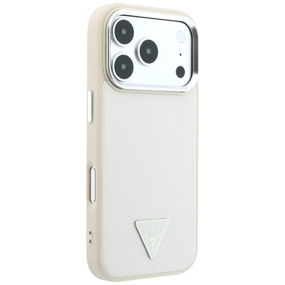 Guess Grained Triangle Logo MagSafe dėklas iPhone 18 Pro / 17 Pro - Smėlio spalva -- iPhone 18 Pro / iPhone 17 Pro