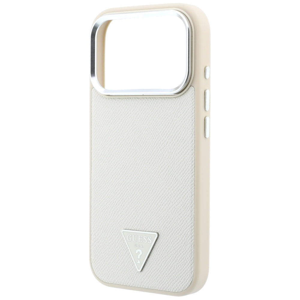 Guess Grained Triangle Logo MagSafe dėklas iPhone 18 Pro / 17 Pro - Smėlio spalva -- iPhone 18 Pro / iPhone 17 Pro