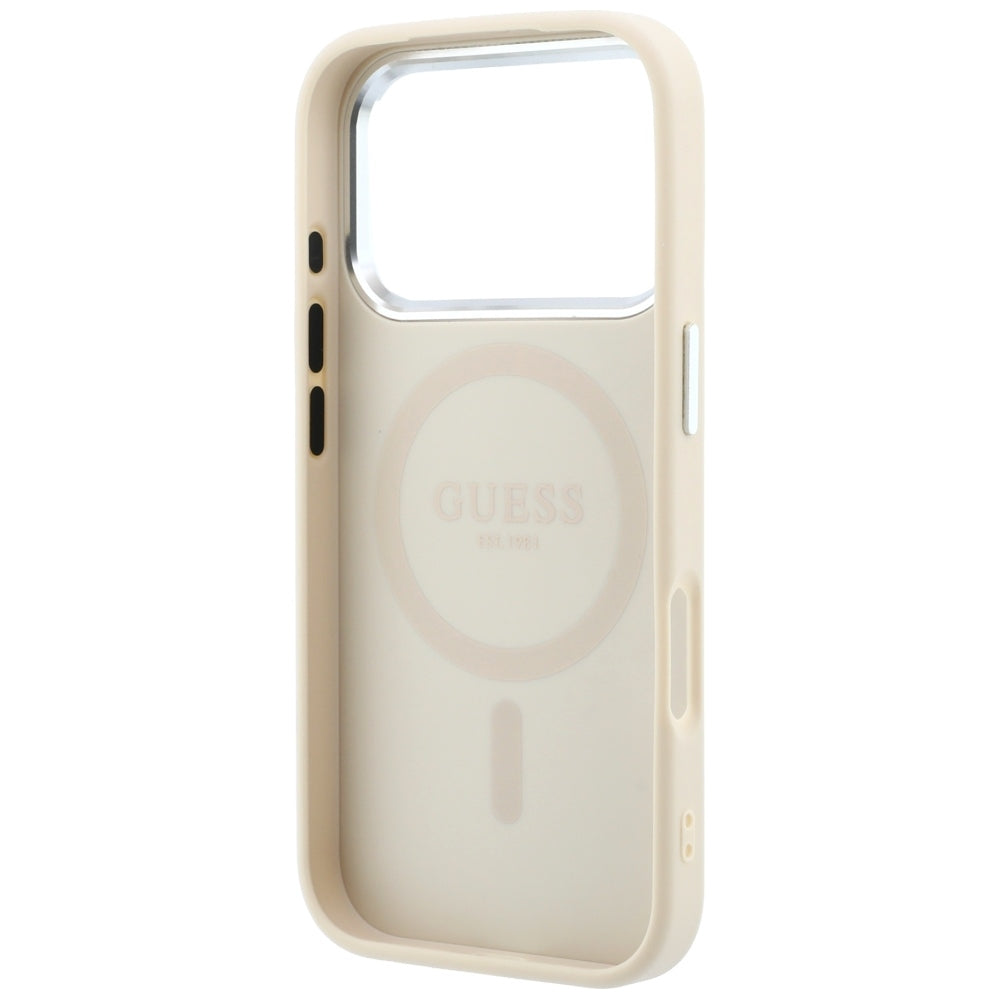 Guess Grained Triangle Logo MagSafe dėklas iPhone 18 Pro / 17 Pro - Smėlio spalva -- iPhone 18 Pro / iPhone 17 Pro