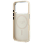 Guess Grained Triangle Logo MagSafe dėklas iPhone 18 Pro / 17 Pro - Smėlio spalva -- iPhone 18 Pro / iPhone 17 Pro