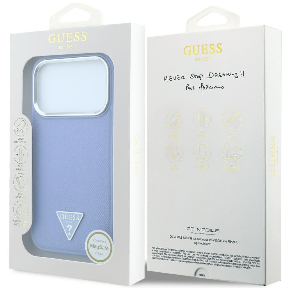Guess Grained Triangle Logo MagSafe dėklas iPhone 18 Pro Max / 17 Pro Max - Mėlyna spalva -- iPhone 18 Pro Max / iPhone...