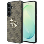 Guess Leather 4G Metal Logo dėklas Samsung Galaxy S26 FE - Ruda -- Samsung Galaxy S26 FE