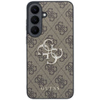 Guess Leather 4G Metal Logo dėklas Samsung Galaxy S26 FE - Ruda -- Samsung Galaxy S26 FE