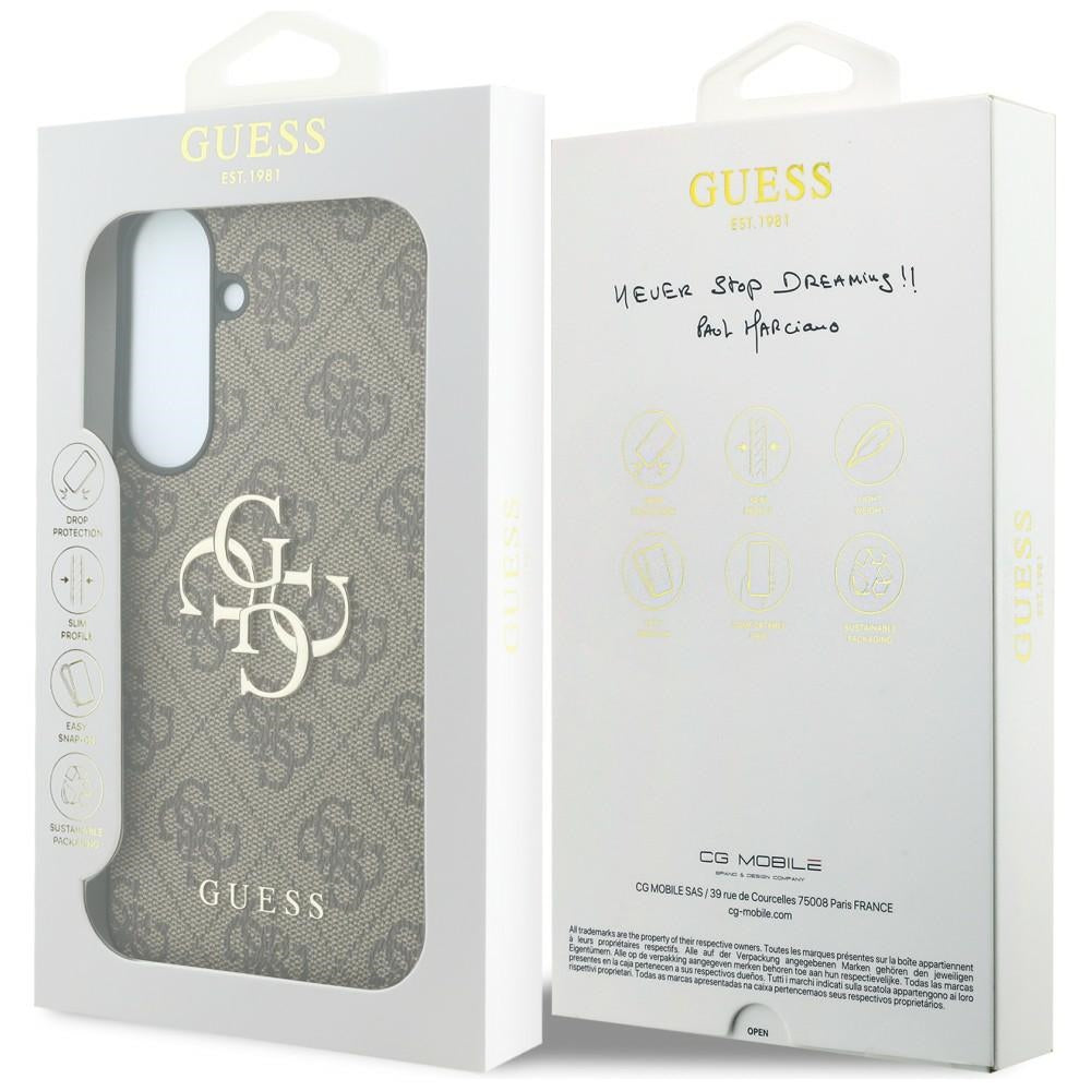 Guess Leather 4G Metal Logo dėklas Samsung Galaxy S26 FE - Ruda -- Samsung Galaxy S26 FE