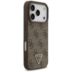 Guess Leather 4G Triangle Strass MagSafe dėklas iPhone 18 Pro / 17 Pro - Ruda -- iPhone 18 Pro / iPhone 17 Pro