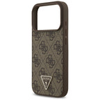 Guess Leather 4G Triangle Strass MagSafe dėklas iPhone 18 Pro / 17 Pro - Ruda -- iPhone 18 Pro / iPhone 17 Pro