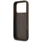 Guess Leather 4G Triangle Strass MagSafe dėklas iPhone 18 Pro / 17 Pro - Ruda -- iPhone 18 Pro / iPhone 17 Pro