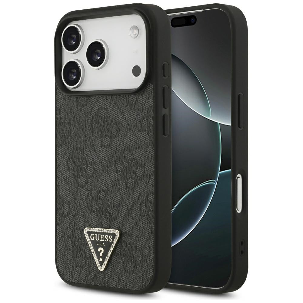 Guess Leather 4G Triangle Strass MagSafe dėklas iPhone 18 Pro / 17 Pro - Juodas -- iPhone 18 Pro / iPhone 17 Pro