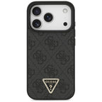 Guess Leather 4G Triangle Strass MagSafe dėklas iPhone 18 Pro / 17 Pro - Juodas -- iPhone 18 Pro / iPhone 17 Pro
