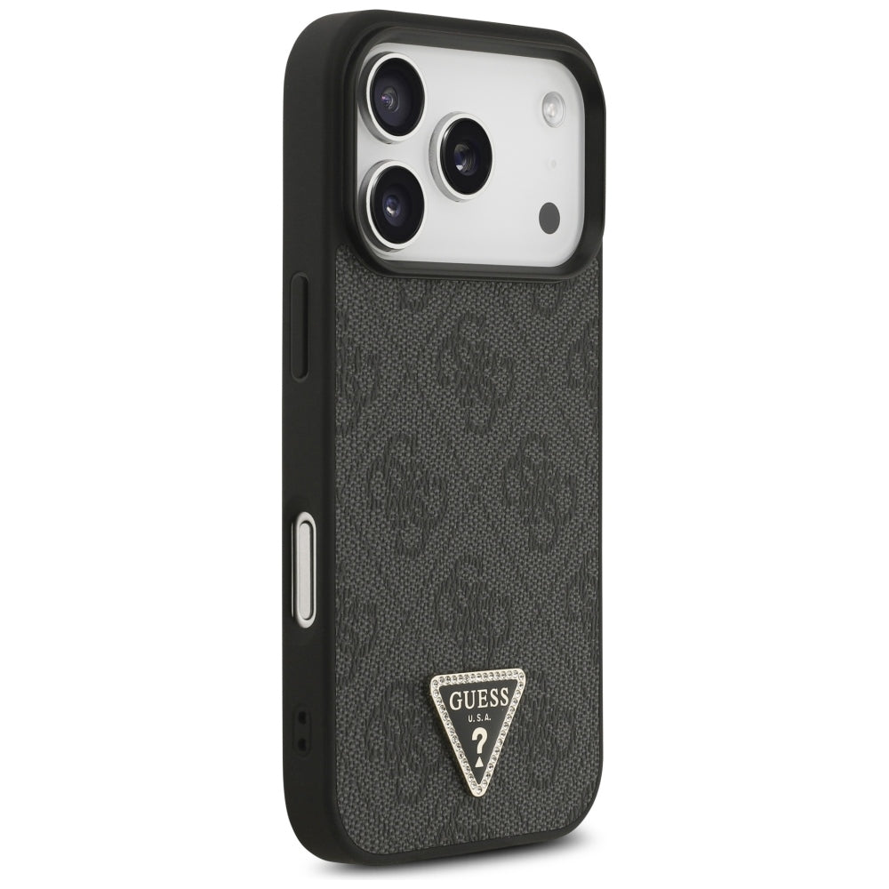 Guess Leather 4G Triangle Strass MagSafe dėklas iPhone 18 Pro / 17 Pro - Juodas -- iPhone 18 Pro / iPhone 17 Pro