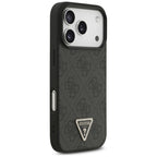 Guess Leather 4G Triangle Strass MagSafe dėklas iPhone 18 Pro / 17 Pro - Juodas -- iPhone 18 Pro / iPhone 17 Pro