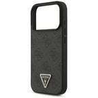 Guess Leather 4G Triangle Strass MagSafe dėklas iPhone 18 Pro / 17 Pro - Juodas -- iPhone 18 Pro / iPhone 17 Pro