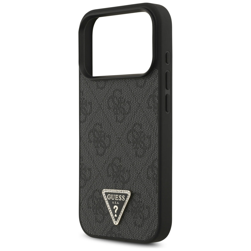Guess Leather 4G Triangle Strass MagSafe dėklas iPhone 18 Pro / 17 Pro - Juodas -- iPhone 18 Pro / iPhone 17 Pro
