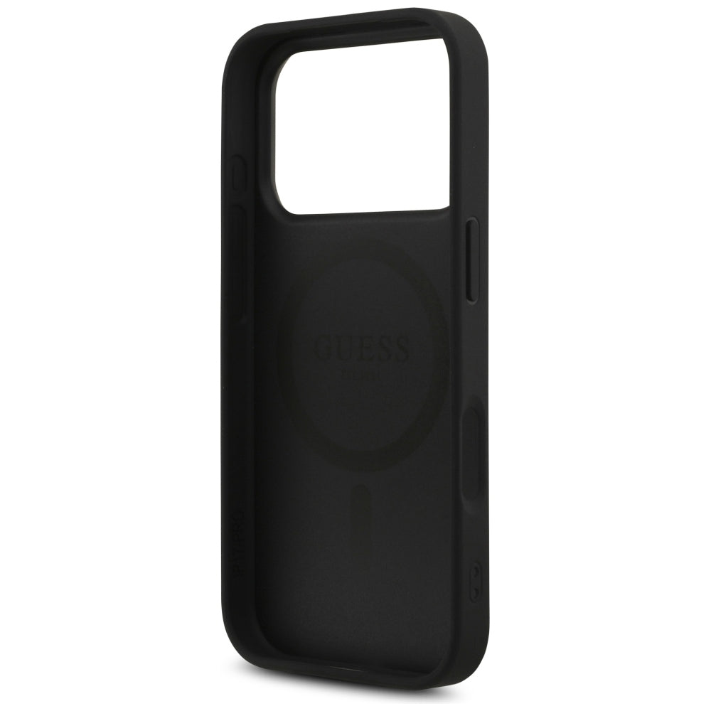 Guess Leather 4G Triangle Strass MagSafe dėklas iPhone 18 Pro / 17 Pro - Juodas -- iPhone 18 Pro / iPhone 17 Pro