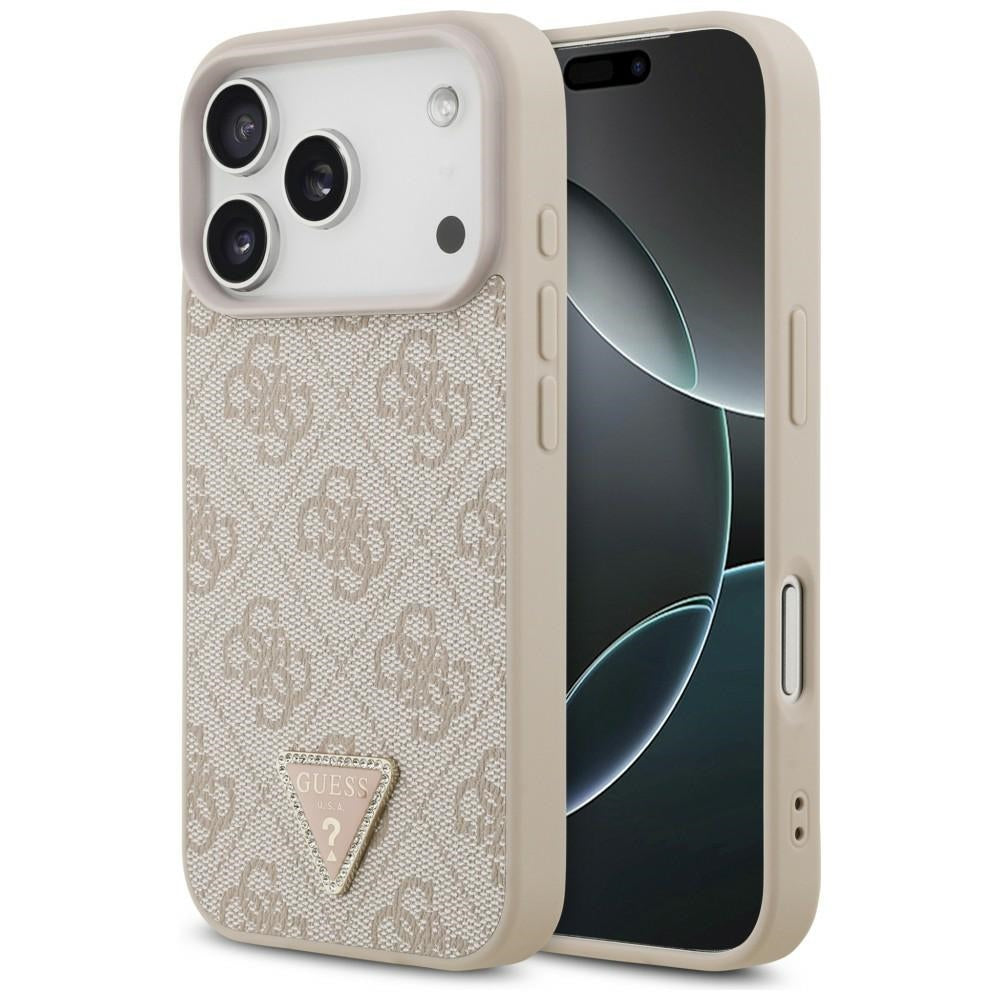Guess Leather 4G Triangle Strass MagSafe dėklas iPhone 18 Pro / 17 Pro - Rožinė -- iPhone 18 Pro / iPhone 17 Pro