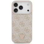 Guess Leather 4G Triangle Strass MagSafe dėklas iPhone 18 Pro / 17 Pro - Rožinė -- iPhone 18 Pro / iPhone 17 Pro