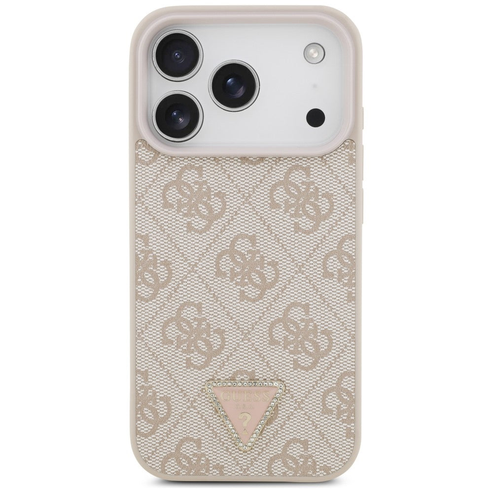 Guess Leather 4G Triangle Strass MagSafe dėklas iPhone 18 Pro / 17 Pro - Rožinė -- iPhone 18 Pro / iPhone 17 Pro