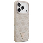 Guess Leather 4G Triangle Strass MagSafe dėklas iPhone 18 Pro / 17 Pro - Rožinė -- iPhone 18 Pro / iPhone 17 Pro