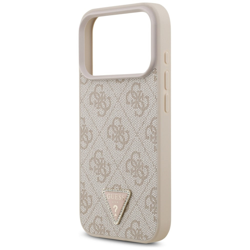 Guess Leather 4G Triangle Strass MagSafe dėklas iPhone 18 Pro / 17 Pro - Rožinė -- iPhone 18 Pro / iPhone 17 Pro