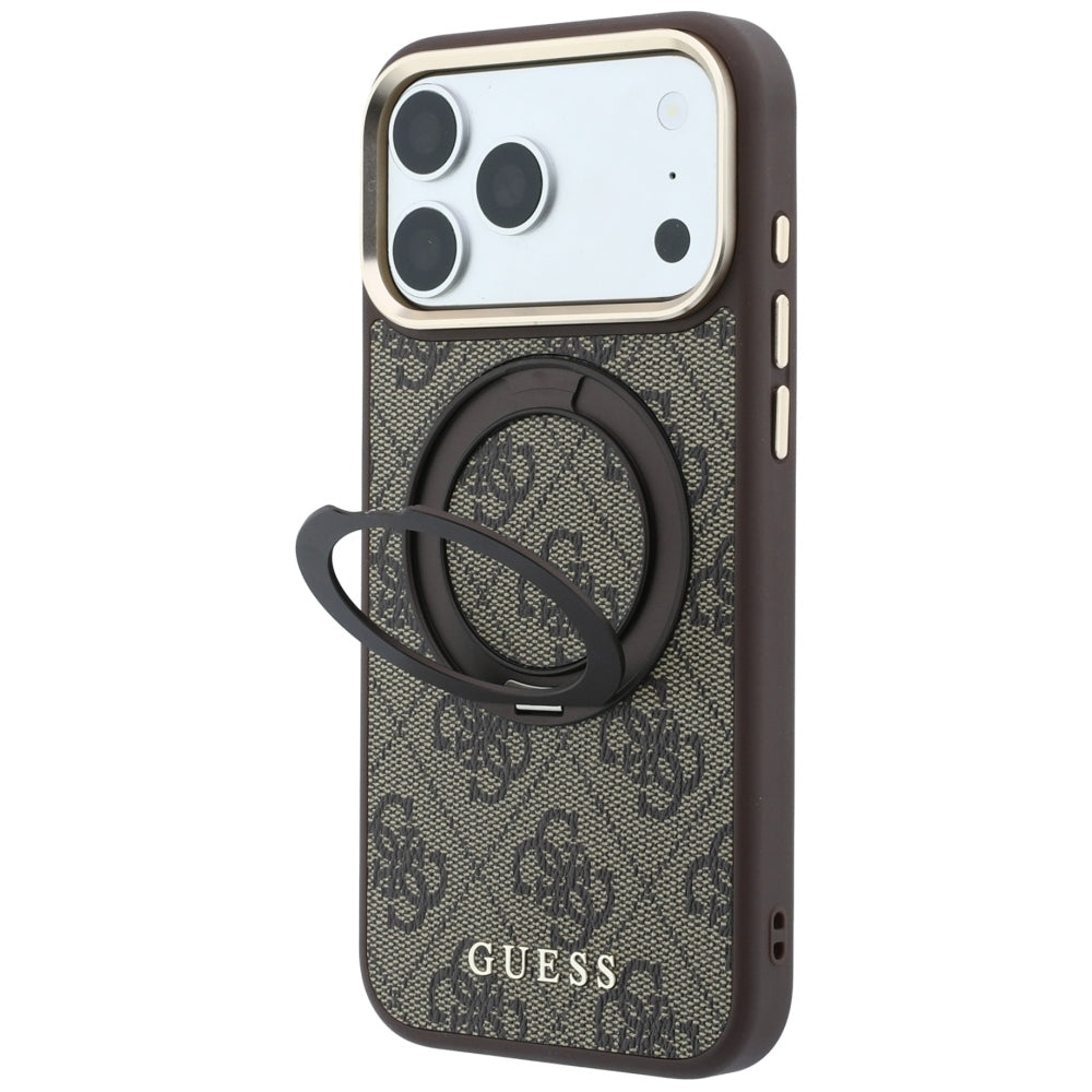 Guess Ring Stand 360 4G Classic Logo MagSafe dėklas iPhone 18 Pro / 17 Pro - Rudai -- iPhone 18 Pro / iPhone 17 Pro