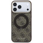 Guess Ring Stand 360 4G Classic Logo MagSafe dėklas iPhone 18 Pro / 17 Pro - Rudai -- iPhone 18 Pro / iPhone 17 Pro