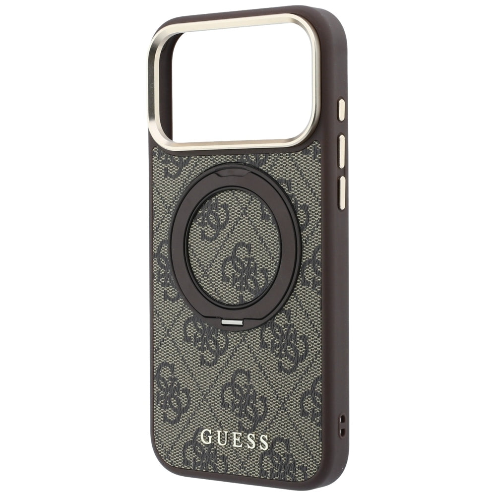 Guess Ring Stand 360 4G Classic Logo MagSafe dėklas iPhone 18 Pro / 17 Pro - Rudai -- iPhone 18 Pro / iPhone 17 Pro