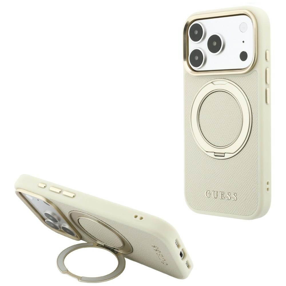 Guess Ring Stand 360 grūdintas Classic Logo MagSafe dėklas iPhone 18 Pro Max / 17 Pro Max - smėlio spalva -- iPhone 18...