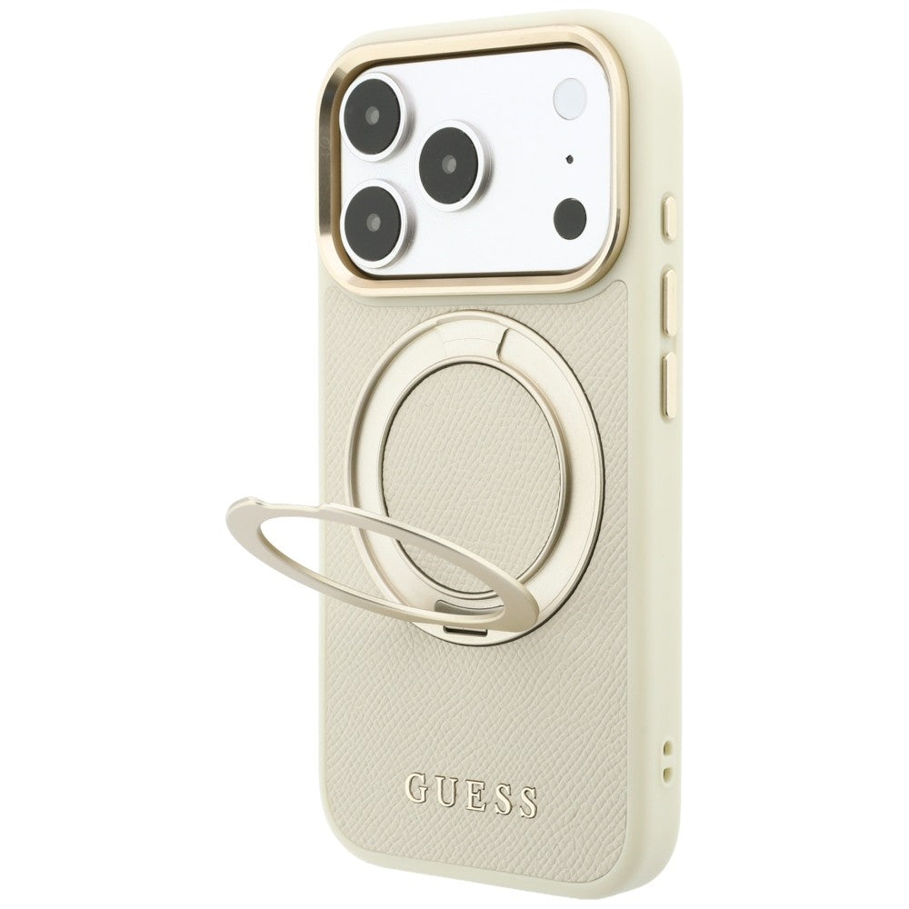 Guess Ring Stand 360 grūdintas Classic Logo MagSafe dėklas iPhone 18 Pro Max / 17 Pro Max - smėlio spalva -- iPhone 18...