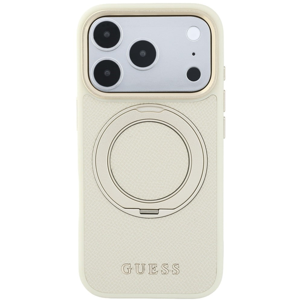 Guess Ring Stand 360 grūdintas Classic Logo MagSafe dėklas iPhone 18 Pro Max / 17 Pro Max - smėlio spalva -- iPhone 18...