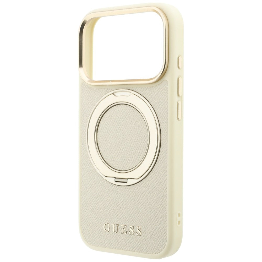 Guess Ring Stand 360 grūdintas Classic Logo MagSafe dėklas iPhone 18 Pro Max / 17 Pro Max - smėlio spalva -- iPhone 18...