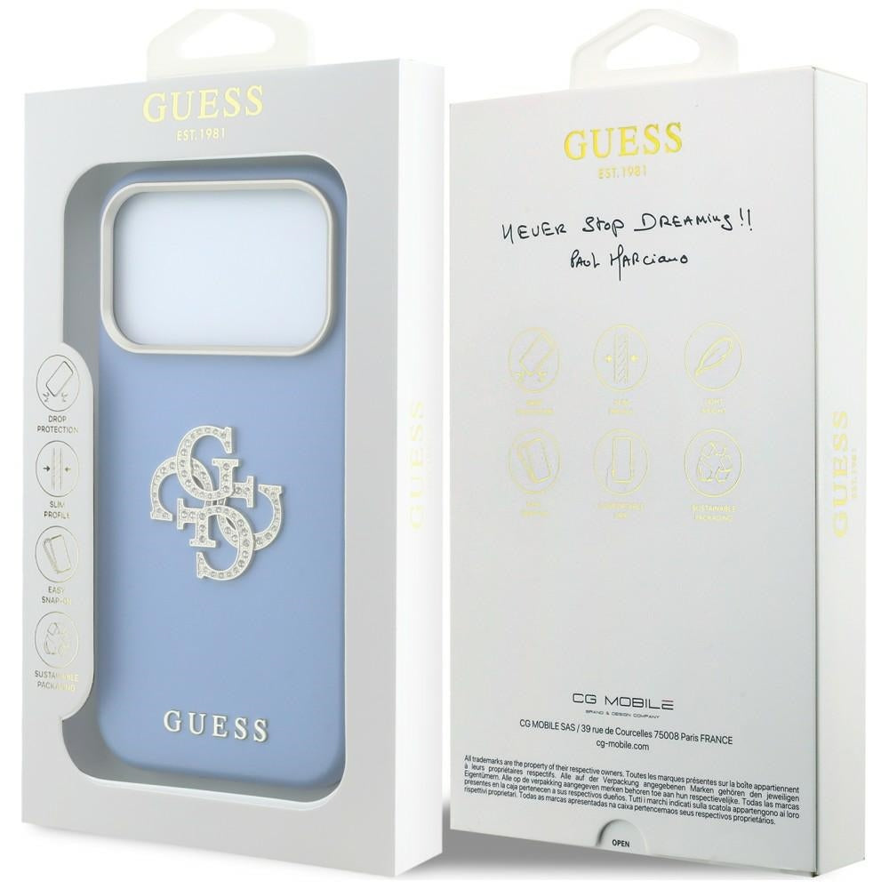 Guess Smooth & Big Strass Logo dėklas iPhone 18 Pro / 17 Pro - Mėlynas -- iPhone 18 Pro / iPhone 17 Pro