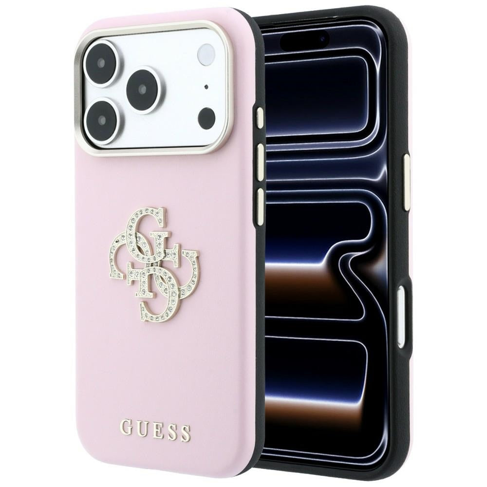 Guess Smooth & Big Strass Logo dėklas iPhone 18 Pro / 17 Pro - Rožinė -- iPhone 18 Pro / iPhone 17 Pro