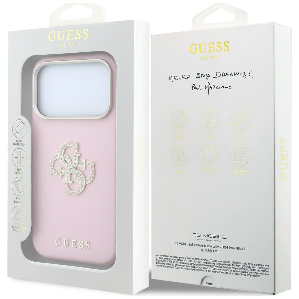 Guess Smooth & Big Strass Logo dėklas iPhone 18 Pro / 17 Pro - Rožinė -- iPhone 18 Pro / iPhone 17 Pro