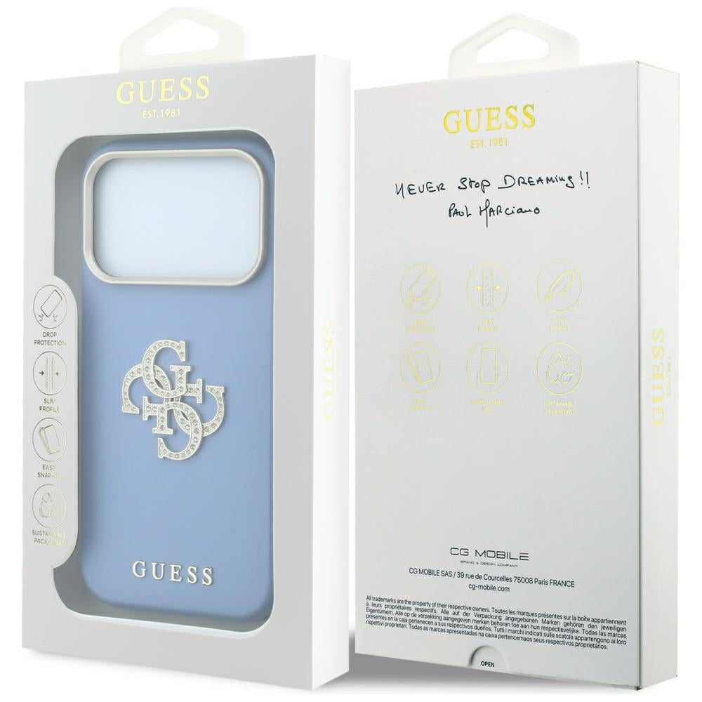 Guess Smooth & Big Strass Logo dėklas iPhone 18 Pro Max / 17 Pro Max - Mėlynas -- iPhone 18 Pro Max / iPhone 17 Pro Max