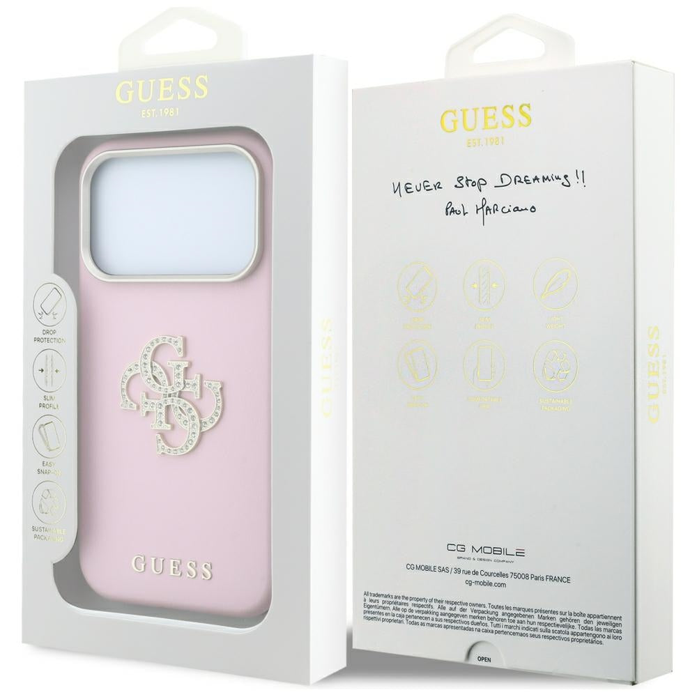 Guess Smooth & Big Strass Logo dėklas iPhone 18 Pro Max / 17 Pro Max - Rožinė -- iPhone 18 Pro Max / iPhone 17 Pro Max